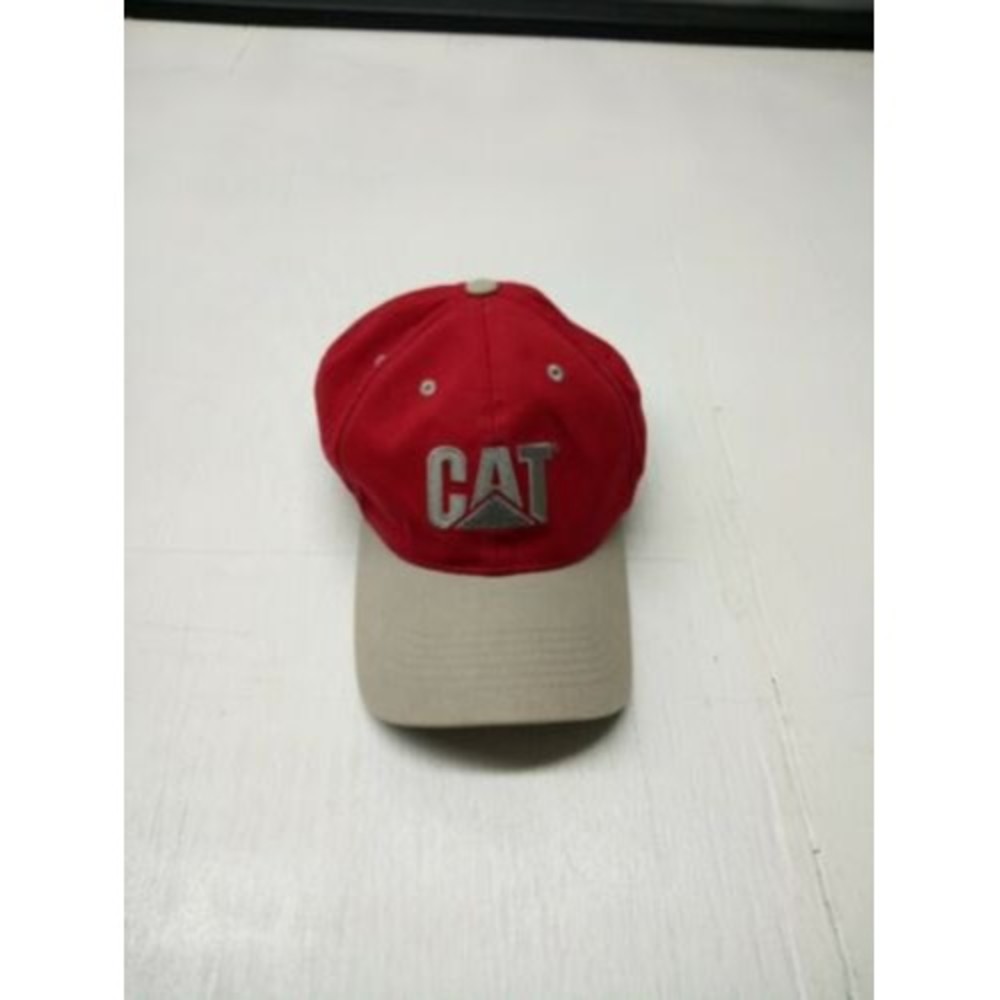Vintage Caterpillar Cat Red and Grey embroidered Strap Back Hat cap